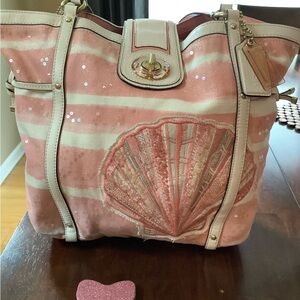Coach Super Rare Budle Audrey Motif Canvas Shell Cinched Tote